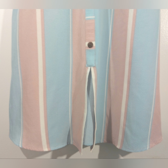 MONTEAU Blue&Pink Pastel Collard TShirt Midi Dress Wood  Buttons - Picture 7 of 8